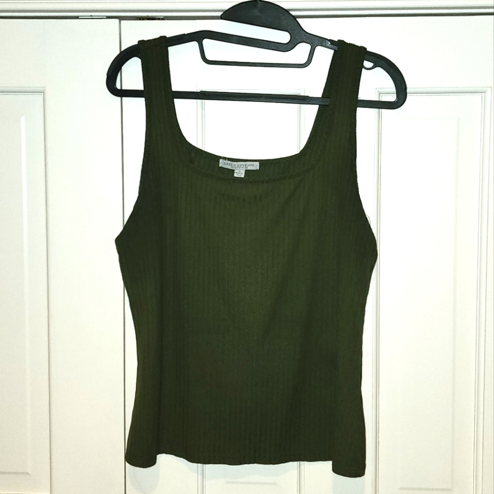 Green Envelope Army Green Ribbed Tank Top Large